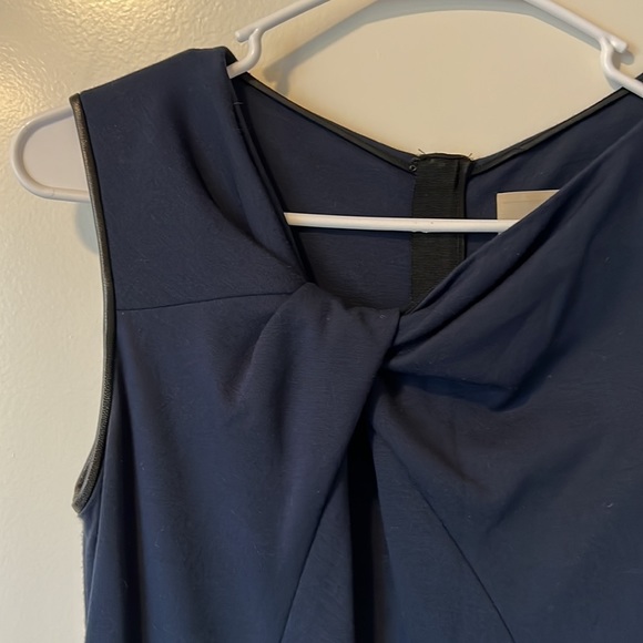 Jason Wu navy sleeveless dress twisted neckline sheath leather trim classy 4 - Picture 4 of 12